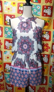 BeBop Romper Women's Medium Sleeveless Top w/ Shorts Geometric Lightweight - Picture 1 of 5