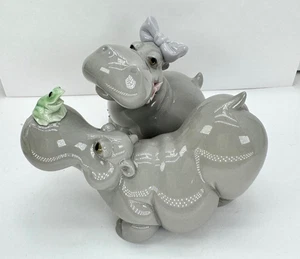 Nao Lladro lakeside Hippo in love Hand Made Spain Figurine Hippopotamus Pair - Picture 1 of 11
