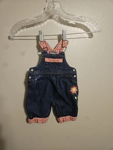 Vintage Carters Denim Jeans Overall rot Gingham Bündchen bestickt Blume Gr. 0-3 - Bild 1 von 9