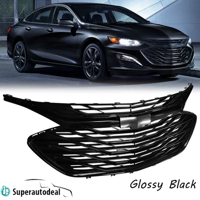 3PCS For Chevrolet Malibu 2019-2024 Glossy Black Front Upper Lower Grille W/Trim - Image 1 of 4