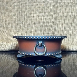 Hanmade bonsai tree pot, Ceramic, Hand-engraved copper buttons, 5.5" - Picture 1 of 10