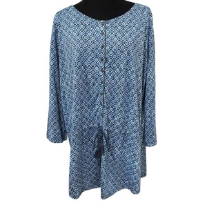 Top túnica de algodón geométrico azul Lauren Ralph Lauren talla 2X nuevo con etiquetas detalle de borla - Imagen 1 de 7