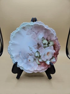 M. Z. Austria Antique Pink White Floral 9" Plate, Gold Trim, Scalloped Edge - Picture 1 of 5