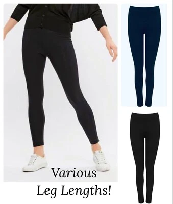Ladies Ex Marks Black Leggings Navy Cotton Stretch Full Length High Waist NEW - Image 1 of 2