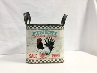 Rooster Tin Bucket With Metal Handles (1105) - Image 1 of 2