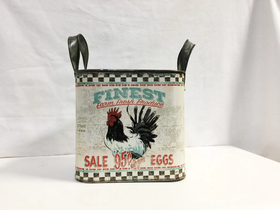 Rooster Tin Bucket With Metal Handles (1105) - Image 1 of 2
