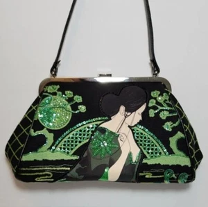 ISABELLE FIORE TOP LOCK MOON GARDEN GEISHA ORIENTAL BEADED SEQUINED HANDBAG $375 - Picture 1 of 17