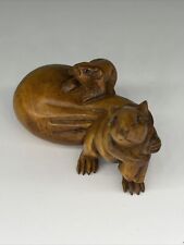 netsuke figurines 2 mice, one pulling a bag while other rides, wood or bone?sign