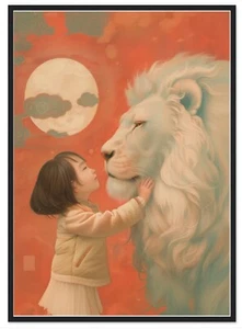 "MAJESTIC LION" SIZE: 28x40 WOOD FRAMED MATTE PAPER, (plexi-glass) - Picture 1 of 5