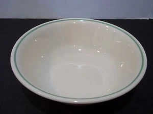 Corelle Single Beige Cream Cereal Bowl Green Rim Stripe - Picture 1 of 3