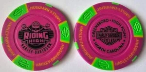 RIDING HIGH HARLEY-DAVIDSON High Point NC Purple/Green Signature Poker Chip - Picture 1 of 3