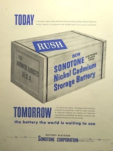 Batería de níquel cadmio Sonotone Corp Elmsford NY militar anuncio impreso vintage 1953 - Imagen 1 de 2