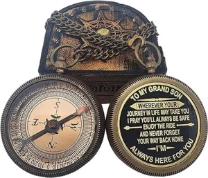 Compass with Authentic Leather Case Brass Compass Directional Compass - Picture 1 of 6