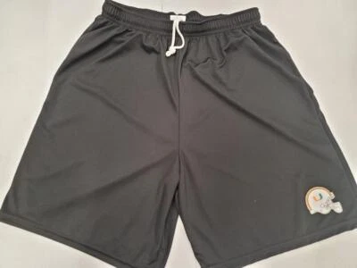 0725 Mens MIAMI HURRICANES FOOTBALL Polyester SHORTS Pockets BLACK ORANGE GREEN - Image 1 of 3