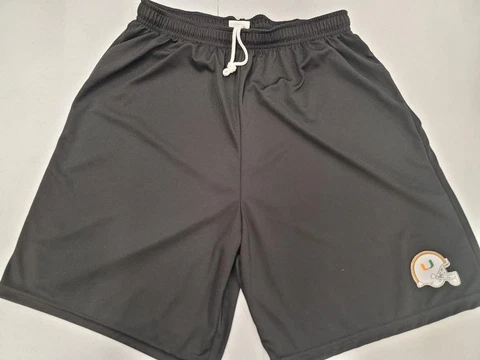 0725 Mens MIAMI HURRICANES FOOTBALL Polyester SHORTS Pockets BLACK ORANGE GREEN Cover