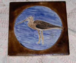 Hand Painted Yellowlegs Bird Tile Small Trivet Hot Plate Ceramic Marshpiper Bird - Picture 1 of 4