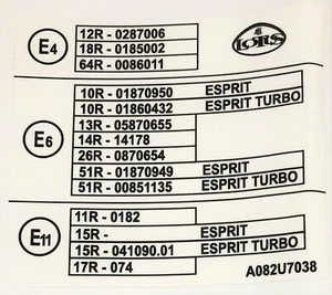 Lotus Homologation Decal (Sticker) - Esprit, Esprit Turbo - A082U7038 - Picture 1 of 3