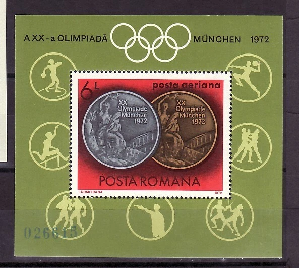 ROMANIA Sc C191 NH SOUVENIR SHEET OF 1972 - OLYMPICS, MEDALS - Image 1 of 1