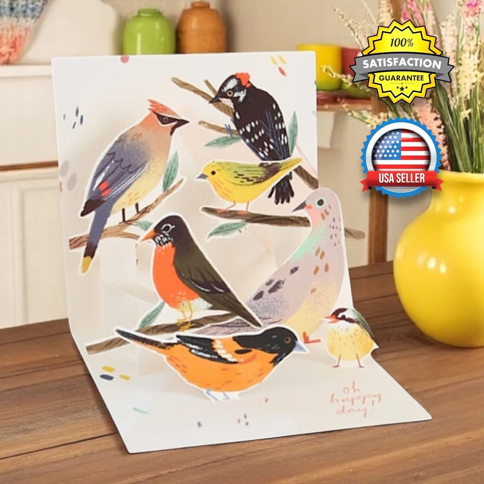 Bird Themed 3D Pop Up All Occasions Card "Oh Happy Day" Universal Greeting NEW - Image 1 of 4