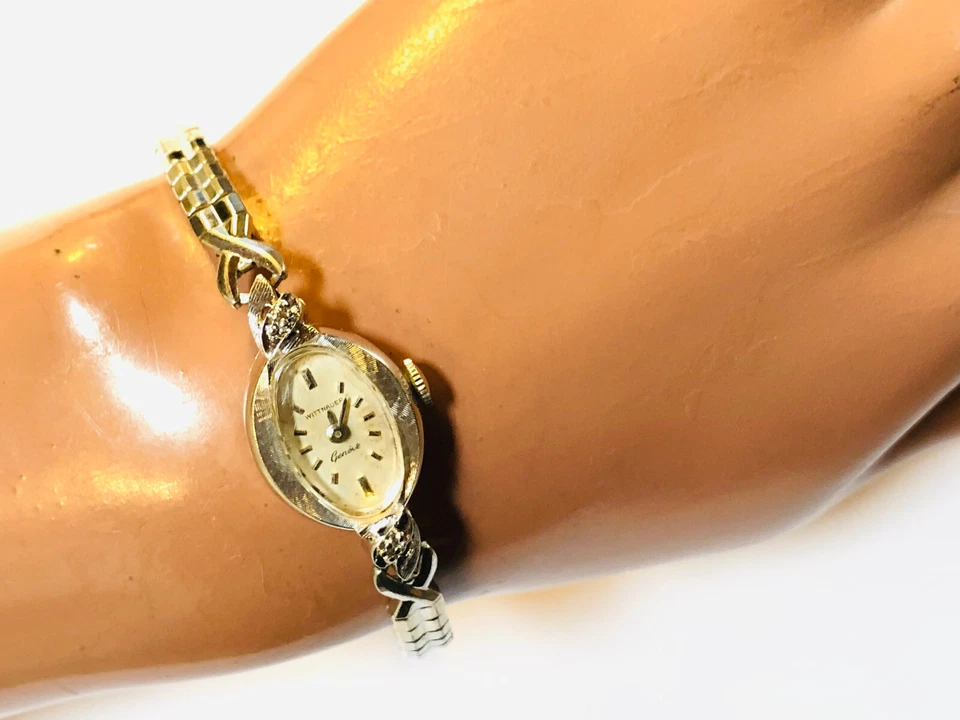 Vintage Wittnauer Genève Longines Armbanduhr Damen 417-er echt Weißgold 10 K - Bild 1 von 4