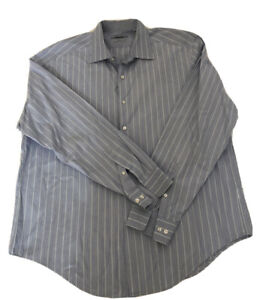 DKNY Slim Fit Long Sleeve Button Down Light Blue Striped Shirt XL 17.5 34/35
