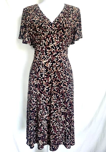 Chaps Flutter Sleeve V Neck Fit & Flare Women's Dress Size XL Black Brown Dots - Picture 1 of 11