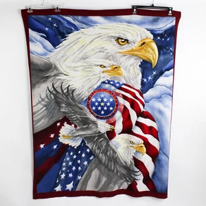 American Flag and Bald Eagles Fleece Throw Blanket 51" x 63" - Picture 1 of 5
