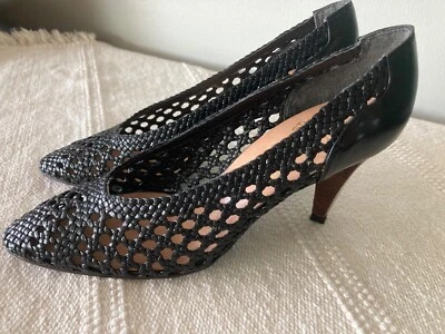 Nuevos zapatos de salón de cuero tejido Stuart Weitzman vintage para roz & sherm, negros 8,5B Foto 1 de 4