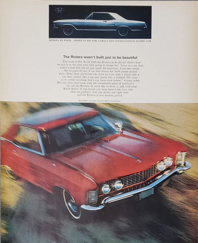 1963 Buick Riviera Automobile Car Red Driving So Fast Blurry Print Ad - Image 1 of 1