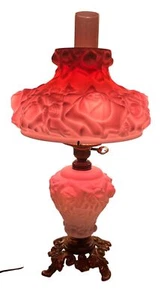 Fenton Glass Puffy Rose Electric Gone With The Wind White Pink Cased Lamp - Picture 1 of 16