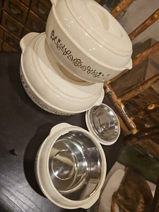 Casseruola vintage Pelicano 3 pezzi foderata in metallo portaoggetti NOS made in INDIA - Foto 1 di 18