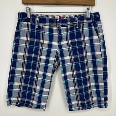 Roxy Bermuda Shorts Women's Juniors Size 7 Blue Plaid Print Low Rise Y2K Beach - Image 1 of 4