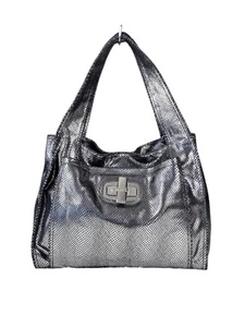 Vintage B. Makowsky Silver Metallic Leather Hobo Shoulder Bag Purse - Picture 1 of 11
