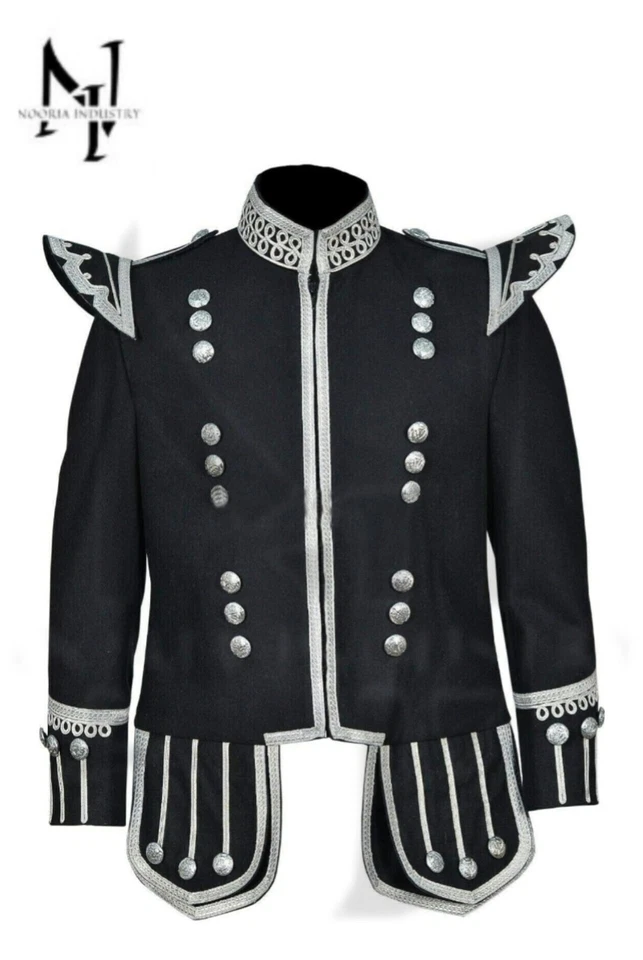Chaqueta escocesa para hombre negra militar doble falda escocesa - Chaqueta falda escocesa para boda Highland Foto 1 de 4