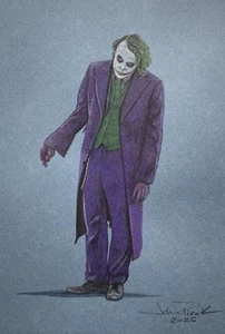 DC Heath Ledger as THE JOKER 5x7 Original Sketch Art 1/1 by John Pleak 5” X 7” - Picture 1 of 4