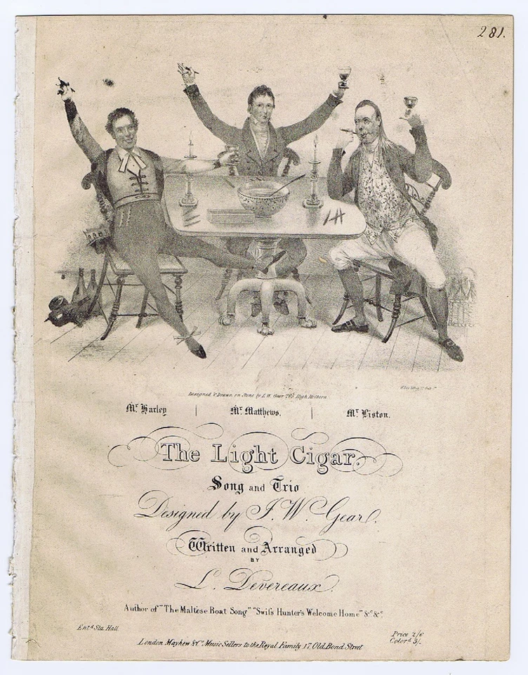 1826/27 - ¡Ilustración de tabaco muy temprana en música! - The Light Cigar - Británico Foto 1 de 3