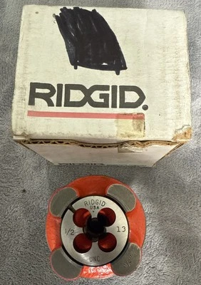 NOS VINTAGE RIDGID TOOLS BOLT THREADER DIE HEAD 1/2” 13 UNC 00-RB USA    READ - Image 1 of 4