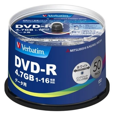 50 Verbatim Blank DVD-R Data Discs 4.7GB 16x Speed F/S w/Tracking# Japan New - Image 1 of 3