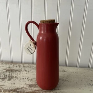 ANTHROPOLOGIE RED CERAMIC PITCHER WITH CORK STOPPER - Picture 1 of 5