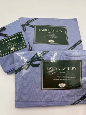 LAURA ASHLEY Twin  & Flat Fitted SHEETS 1 Case Sapphire Blue NOS New In Pkg - Image 1 of 3