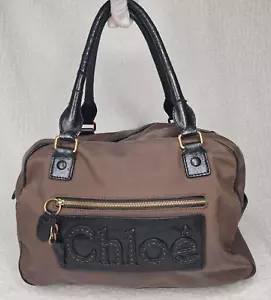 Chloe Harley Shoulder Bag Canvas Leather Brown Black Sophisticated VGC Genuine - Picture 1 of 23
