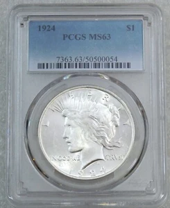 1924 Peace Silber Dollar PCGS MS63 Frosty White Luster PQ gerade bewertet #K259Z - Bild 1 von 4