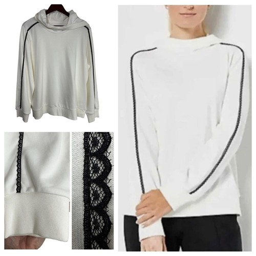 OFF WHITE Felpa con cappuccio Jason Wu Avorio bianca a maglia con dettaglio pizzo nero finiture taglia large morbida in perfette condizioni