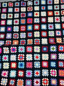 Handmade Granny Square Crochet Afghan 44 X 67 Black Throw Blanket Rosanne - Picture 1 of 11