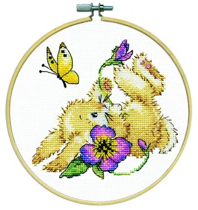 Cross Stitch Kit ~ Design Works Bunny Rabbit and Flowers w/8" Wood Hoop #DW7046 - Picture 1 of 3