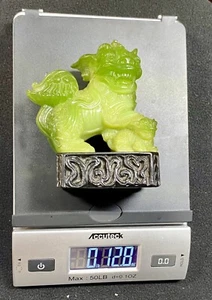 Vintage Pair of Jade like Foo Dog Figurines with Stands - Picture 1 of 4