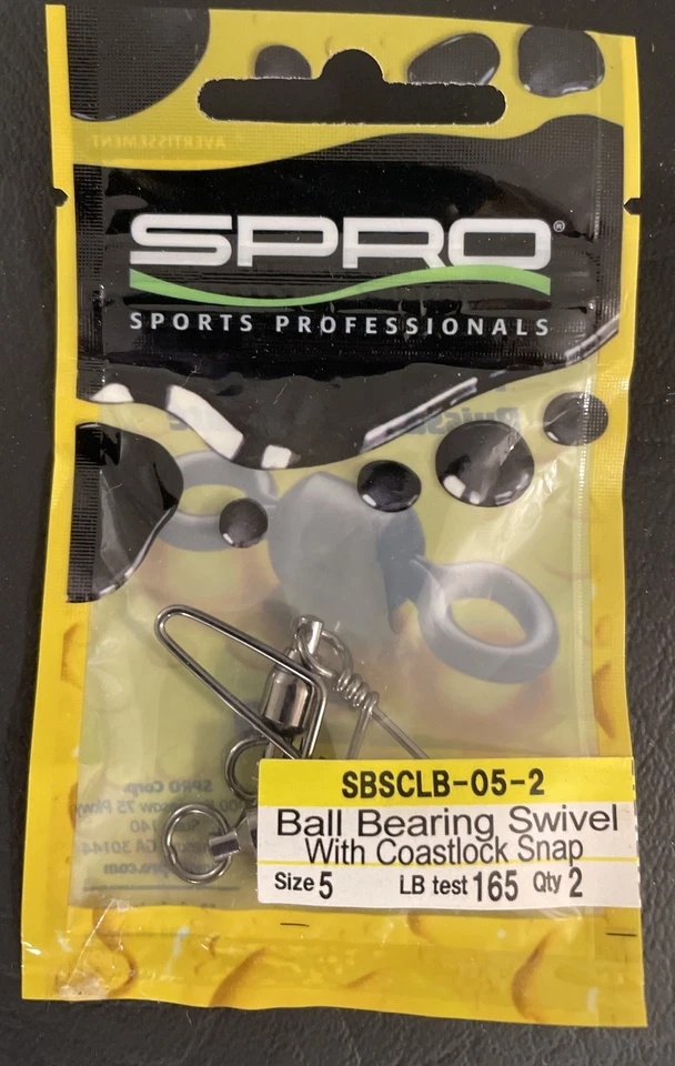 1 Pack SPRO SBSCLB Ball Bearing Swivel w/Coastlock Snap 165#Test Size 5 2 Pieces - Image 1 of 1