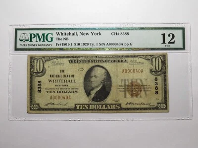 $10 1929 Whitehall New York NY National Currency Bank Note Bill Ch #8388 F12 PMG - Image 1 of 4