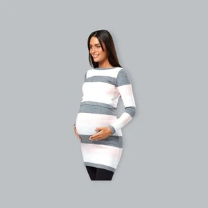 Happy Mama Maternity Tunic Nursing Knitted Crew Neck Cut Out Size S/M - Picture 1 of 14