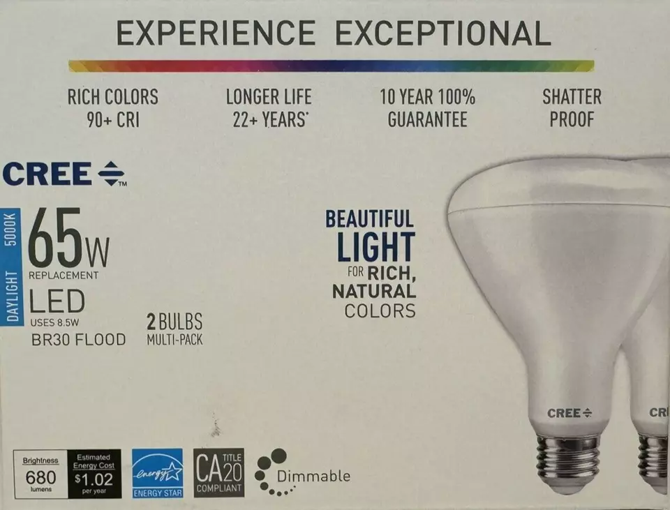 2 CREE 65 Watt Daylight Bright BR30 LED Light Bulbs w/Standard Medium Base - NEW - Image 1 of 1